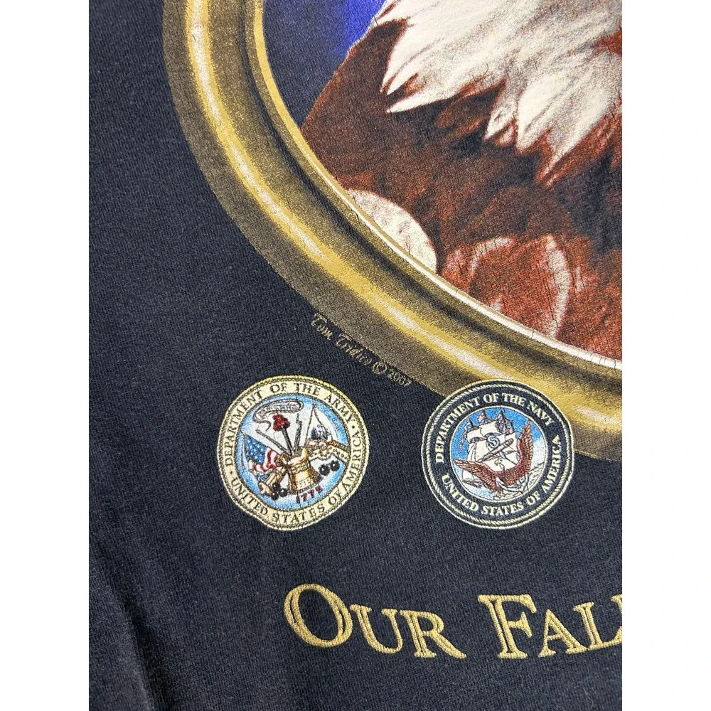 Vintage Jensen Apparel‎ All American Patriotic Eagle Fallen Heroes T Shirt 2XL